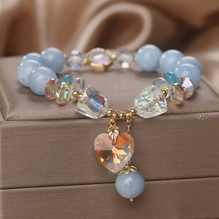 Bracelet de guérison avec breloque en forme de cœur en cristal vert aigue-marine de Buddha Stones