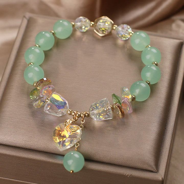 Bracelet de guérison avec breloque en forme de cœur en cristal vert aigue-marine de Buddha Stones