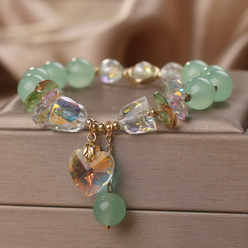 Bracelet de guérison avec breloque en forme de cœur en cristal vert aigue-marine de Buddha Stones