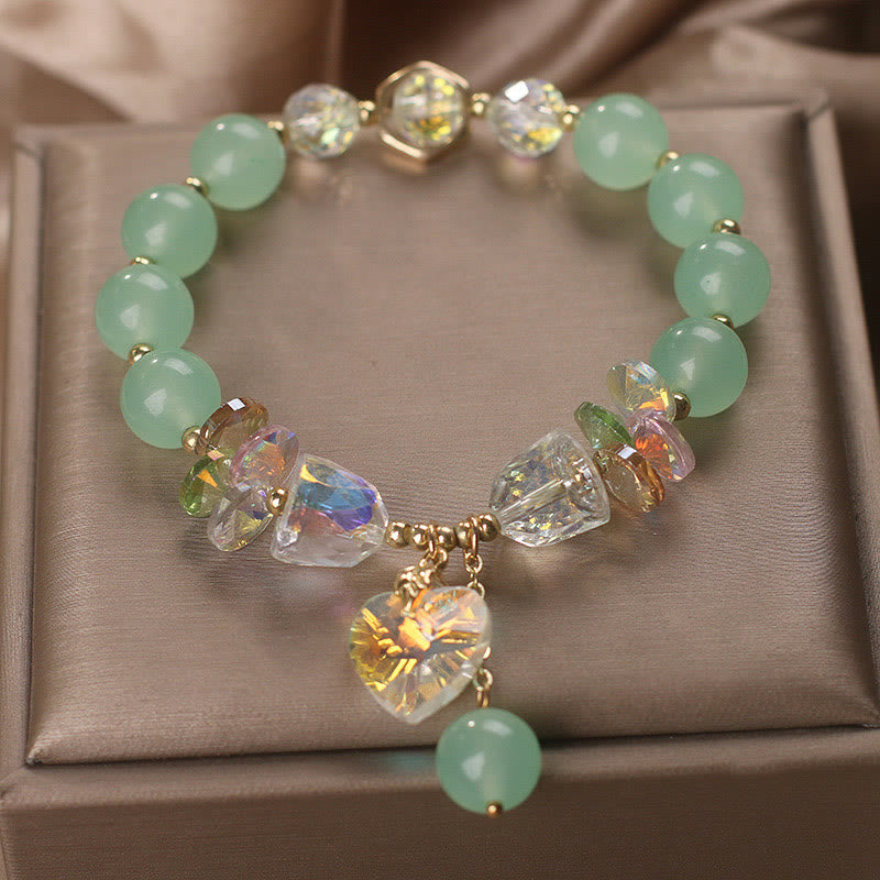 Bracelet de guérison avec breloque en forme de cœur en cristal vert aigue-marine de Buddha Stones