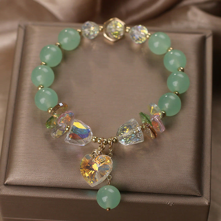 Bracelet de guérison avec breloque en forme de cœur en cristal vert aigue-marine de Buddha Stones