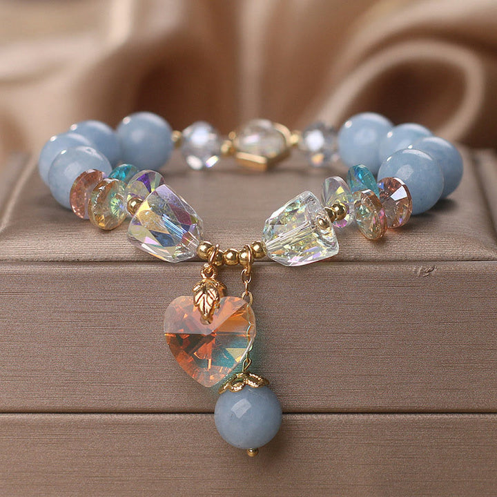 Bracelet de guérison avec breloque en forme de cœur en cristal vert aigue-marine de Buddha Stones
