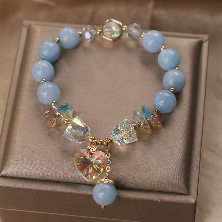 Bracelet de guérison avec breloque en forme de cœur en cristal vert aigue-marine de Buddha Stones