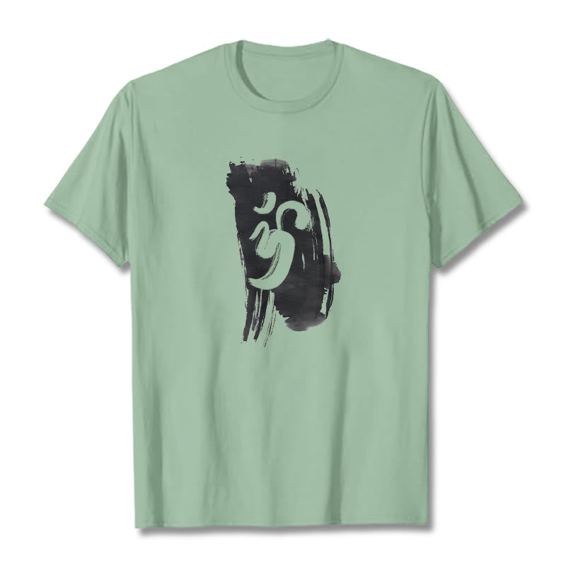T-shirt en coton avec fond d'encre OM et Buddha Stones - Vert pâle - 2XL - image 17