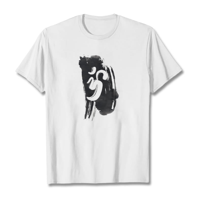 T-shirt en coton avec fond d'encre OM et Buddha Stones - Blanc - 2XL - image 6