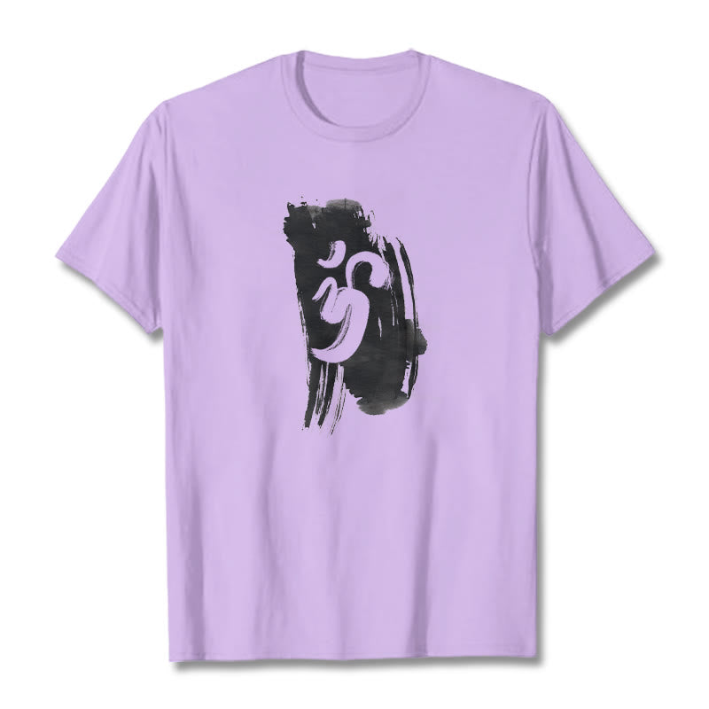 T-shirt en coton avec fond d'encre OM et Buddha Stones - Prune - 2XL - image 13