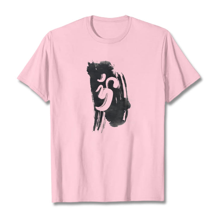 T-shirt en coton avec fond d'encre OM et Buddha Stones - Rose clair - 2XL - image 16