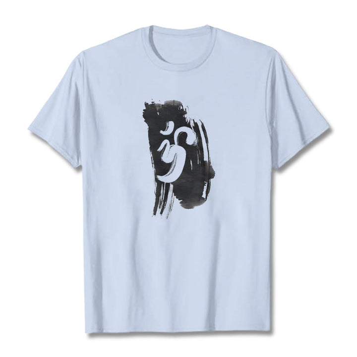 T-shirt en coton avec fond d'encre OM et Buddha Stones - Cyan clair - 2XL - image 10