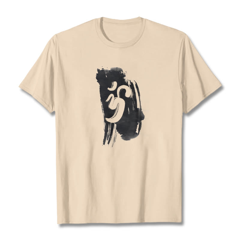 T-shirt en coton avec fond d'encre OM et Buddha Stones - Bisque - 2XL - image 12