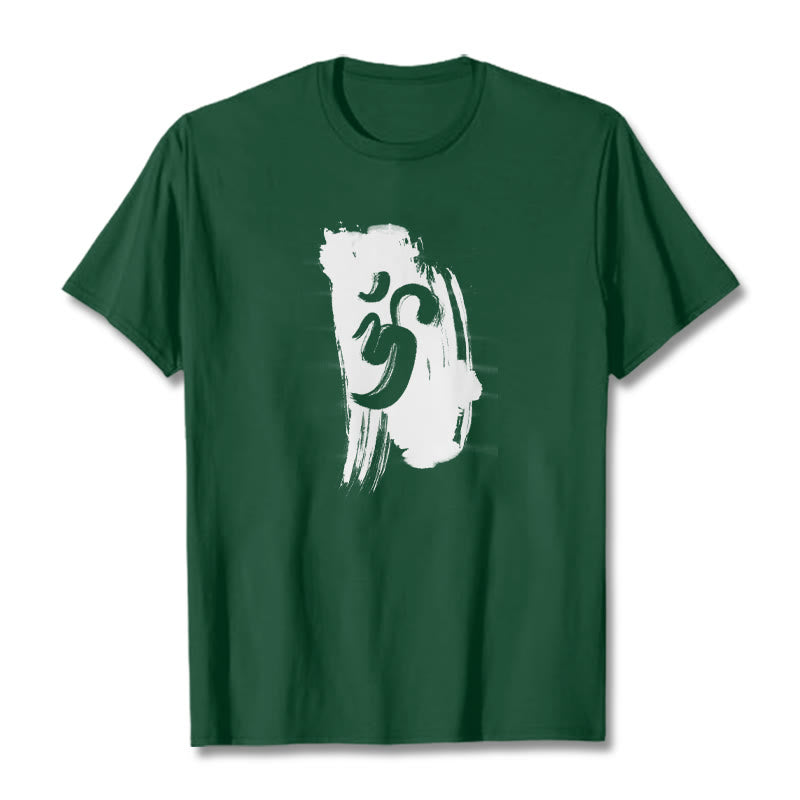 T-shirt en coton avec fond d'encre OM et Buddha Stones - Forêt Verte - 2XL - image 9