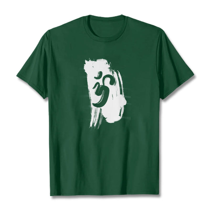 T-shirt en coton avec fond d'encre OM et Buddha Stones - Forêt Verte - 2XL - image 9
