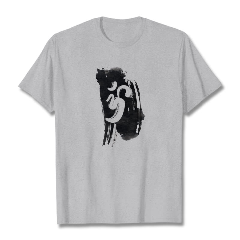 T-shirt en coton avec fond d'encre OM et Buddha Stones - Gris clair - 2XL - image 19