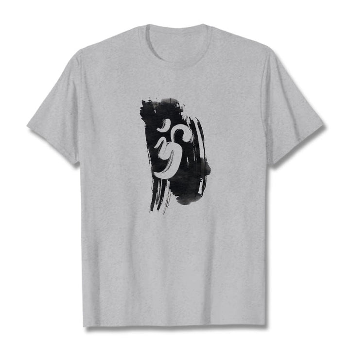 T-shirt en coton avec fond d'encre OM et Buddha Stones - Gris clair - 2XL - image 20