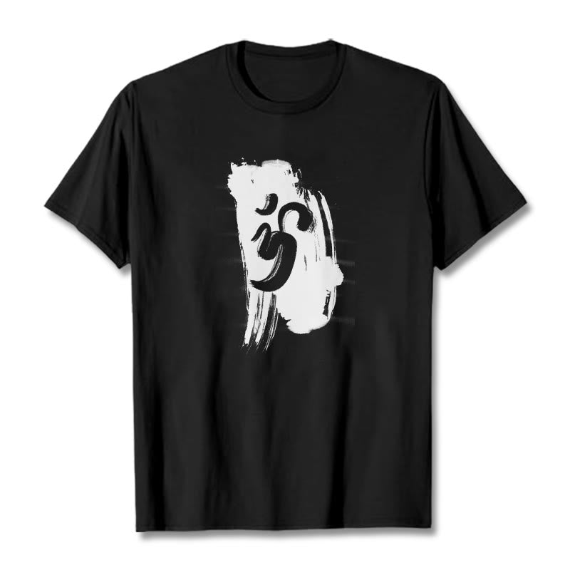 T-shirt en coton avec fond d'encre OM et Buddha Stones - Noir - 2XL - image 1