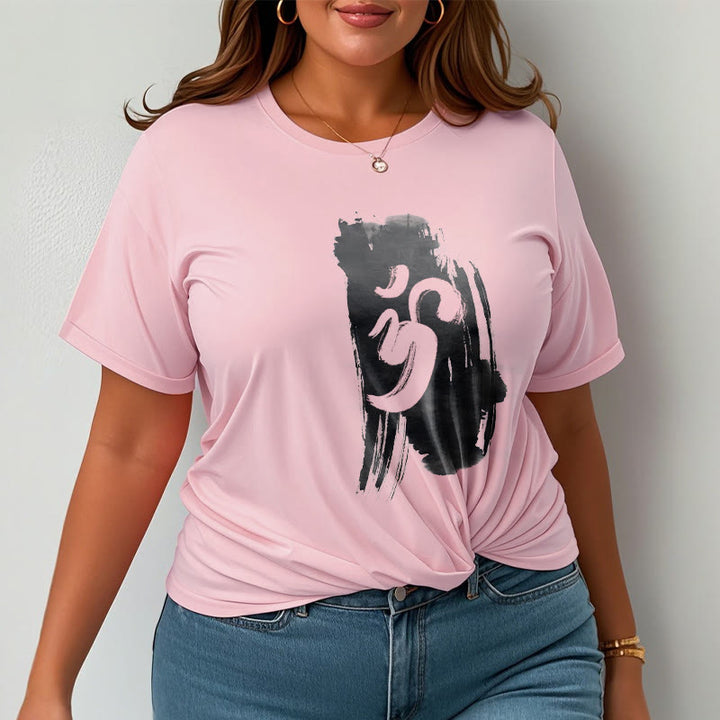 T-shirt en coton avec fond d'encre OM et Buddha Stones - image 17
