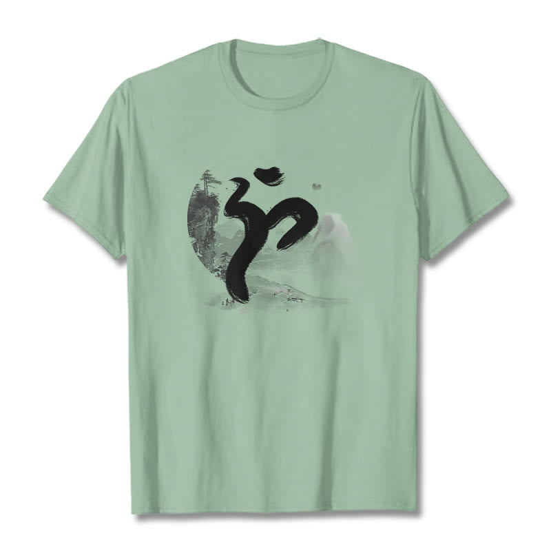 T-shirt en coton avec paysage de Buddha Stones OM - Vert pâle - 2XL - image 18