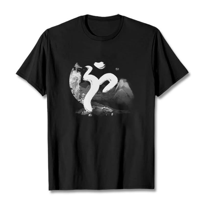 T-shirt en coton avec paysage de Buddha Stones OM - Noir - 2XL - image 1