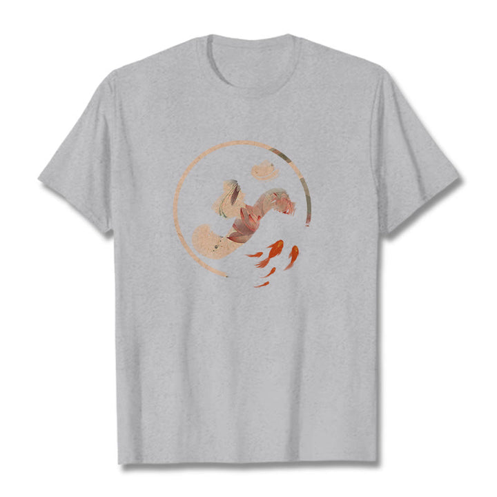 T-shirt en coton Buddha Stones OM Lotus Koi Fish - Gris clair - 2XL - image 20