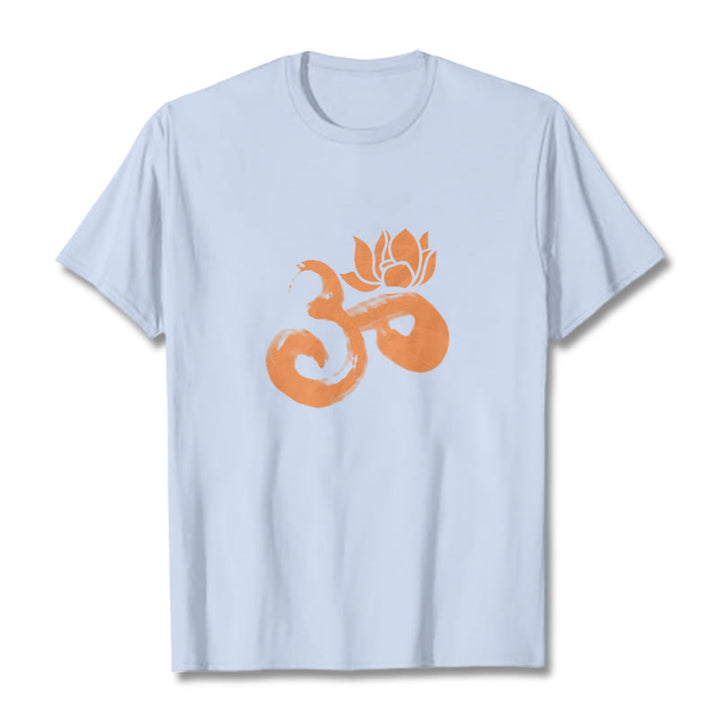 T-shirt en coton avec Buddha Stones et fleur de lotus OM - Cyan clair - 2XL - image 18