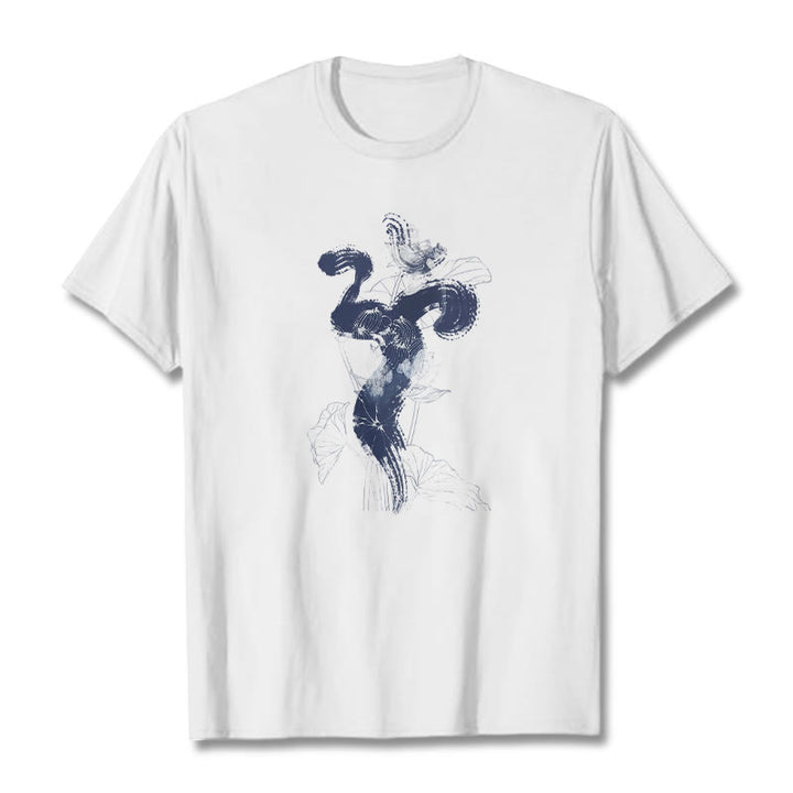 T-shirt en coton avec Buddha Stones et fond de fleur de lotus OM - Blanc - 2XL - image 0