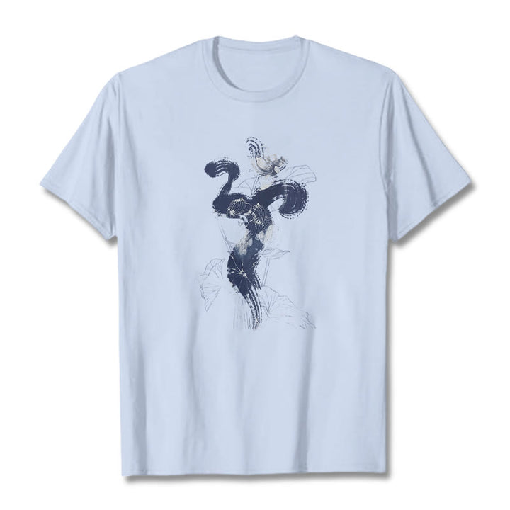 T-shirt en coton avec Buddha Stones et fond de fleur de lotus OM - Cyan clair - 2XL - image 18