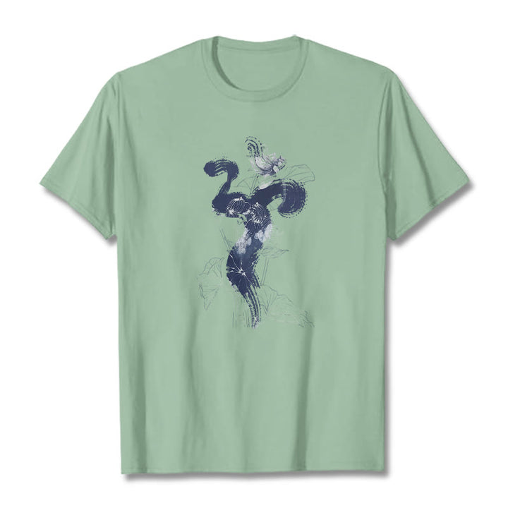 T-shirt en coton avec Buddha Stones et fond de fleur de lotus OM - Vert pâle - 2XL - image 17