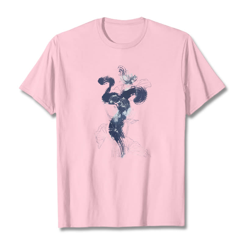T-shirt en coton avec Buddha Stones et fond de fleur de lotus OM - Rose clair - 2XL - image 13