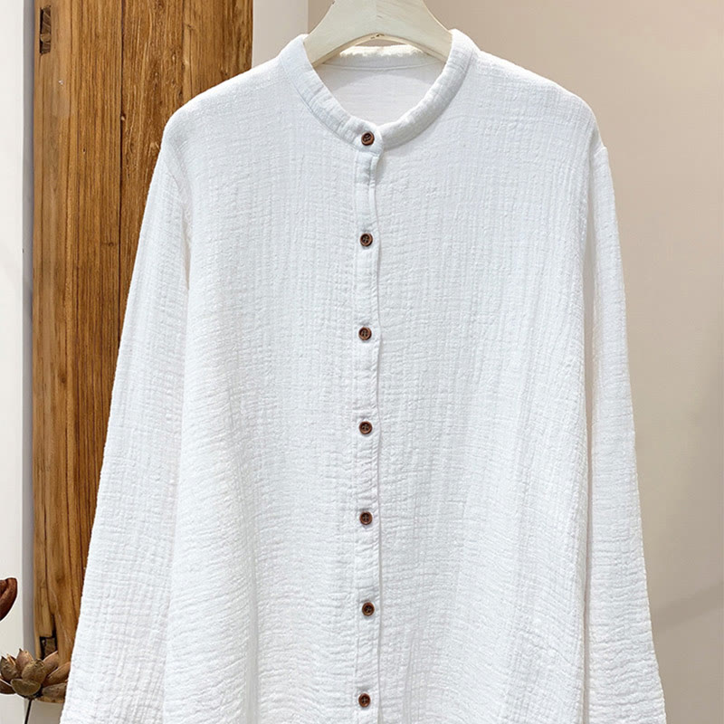 Vêtements en coton et lin à double couche délavés au sable littéraire et artistique de Buddha Stones - Blanc - US2，UK/AU6，EU34 (M) - image 11