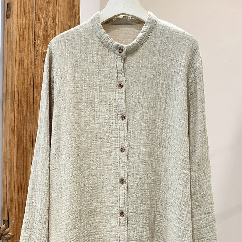 Vêtements en coton et lin à double couche délavés au sable littéraire et artistique de Buddha Stones - Lin - US2，UK/AU6，EU34 (M) - image 0