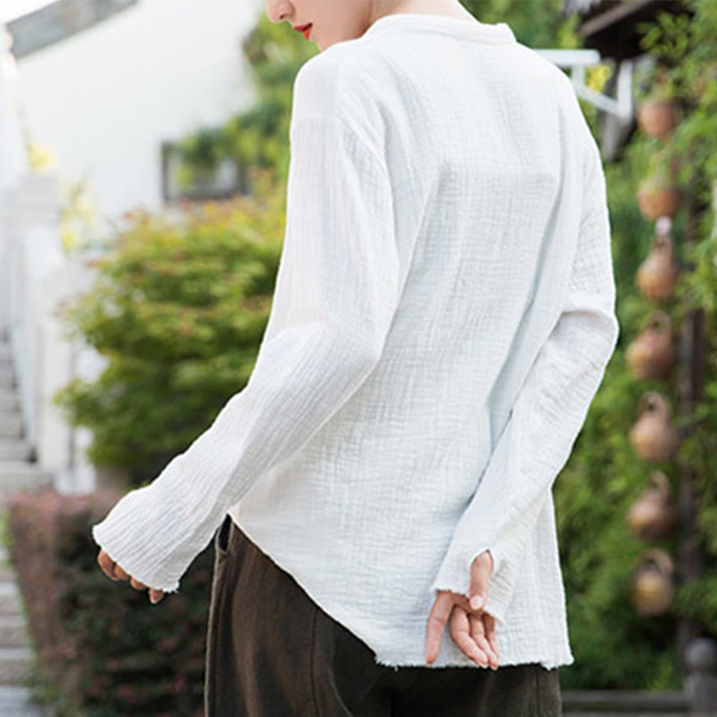 Vêtements en coton et lin à double couche délavés au sable littéraire et artistique de Buddha Stones - image 24