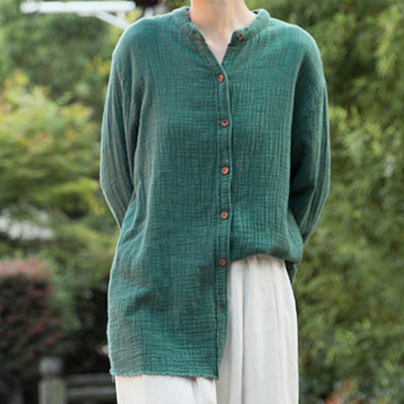 Vêtements en coton et lin à double couche délavés au sable littéraire et artistique de Buddha Stones - image 32