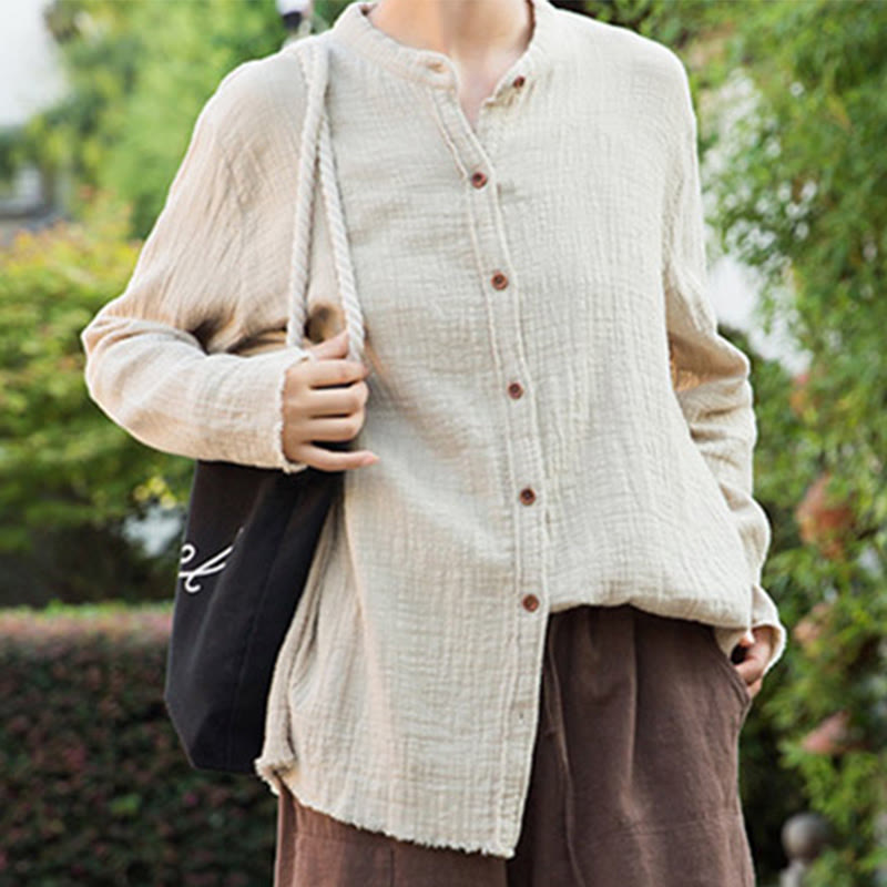 Vêtements en coton et lin à double couche délavés au sable littéraire et artistique de Buddha Stones - image 3