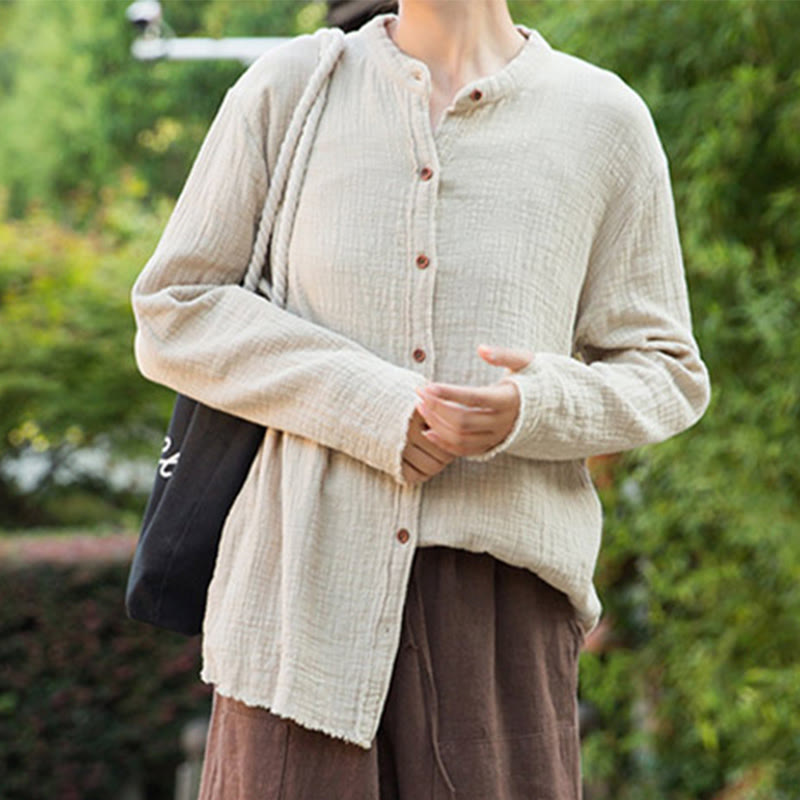 Vêtements en coton et lin à double couche délavés au sable littéraire et artistique de Buddha Stones - image 8