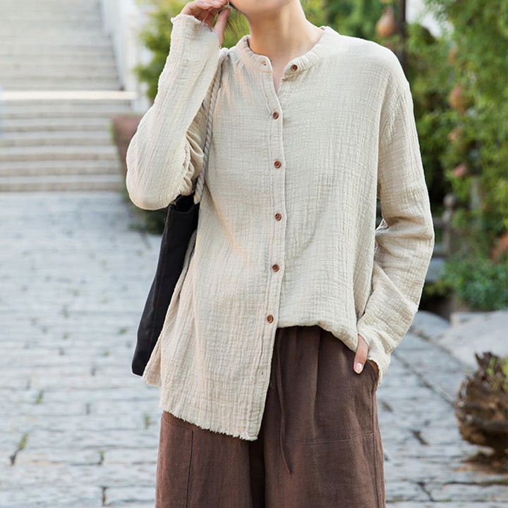 Vêtements en coton et lin à double couche délavés au sable littéraire et artistique de Buddha Stones - image 4