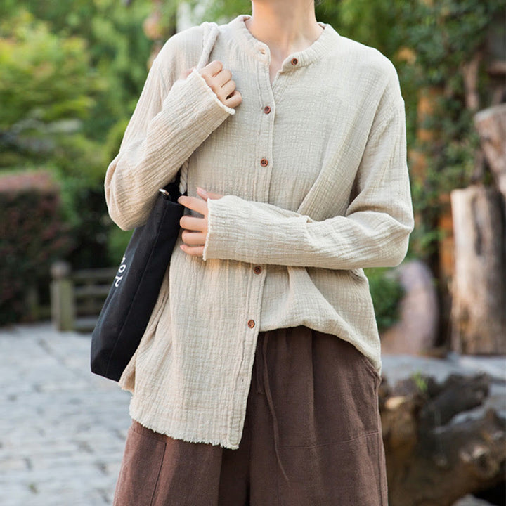 Vêtements en coton et lin à double couche délavés au sable littéraire et artistique de Buddha Stones - image 1