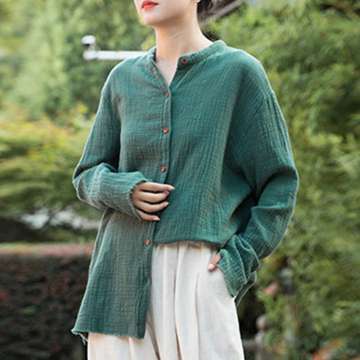 Vêtements en coton et lin à double couche délavés au sable littéraire et artistique de Buddha Stones - image 33