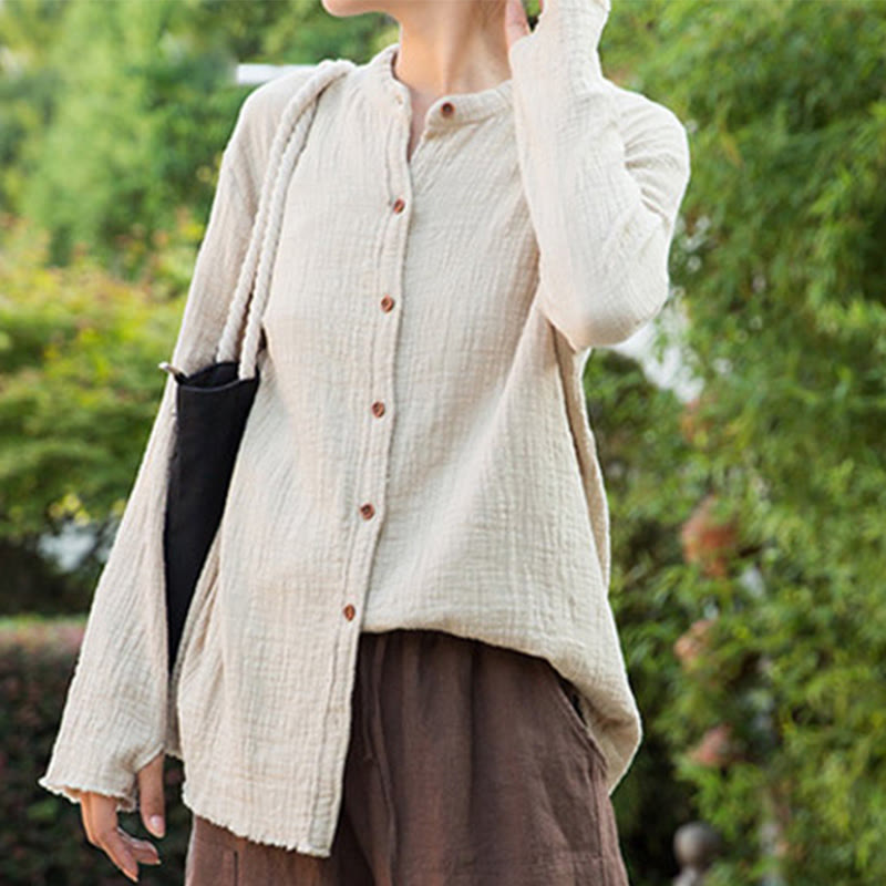 Vêtements en coton et lin à double couche délavés au sable littéraire et artistique de Buddha Stones - image 6