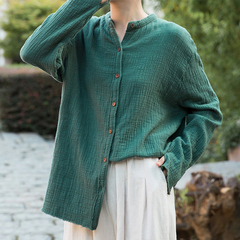 Vêtements en coton et lin à double couche délavés au sable littéraire et artistique de Buddha Stones - image 29