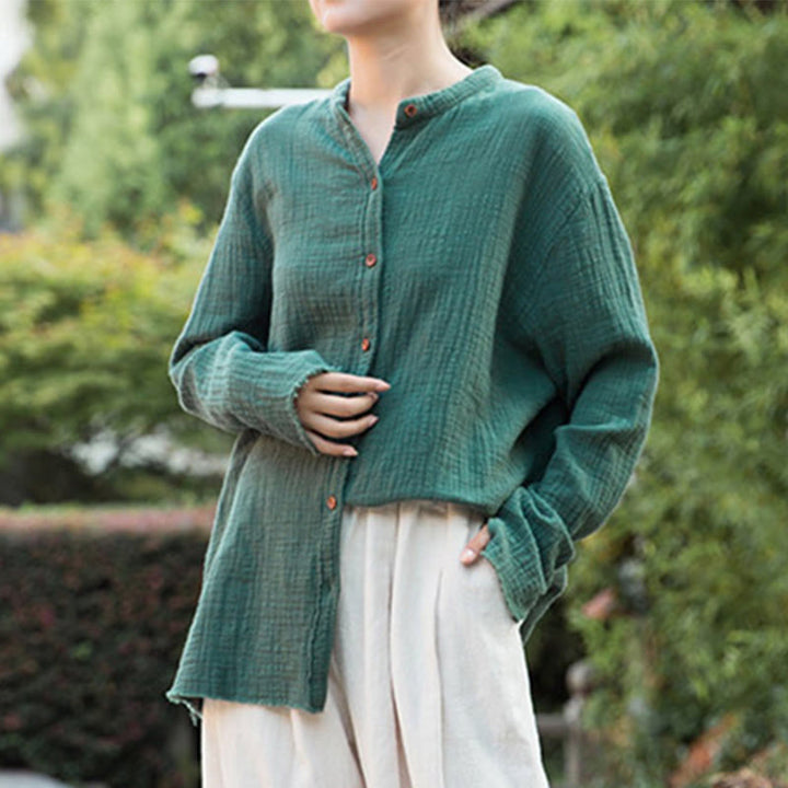 Vêtements en coton et lin à double couche délavés au sable littéraire et artistique de Buddha Stones