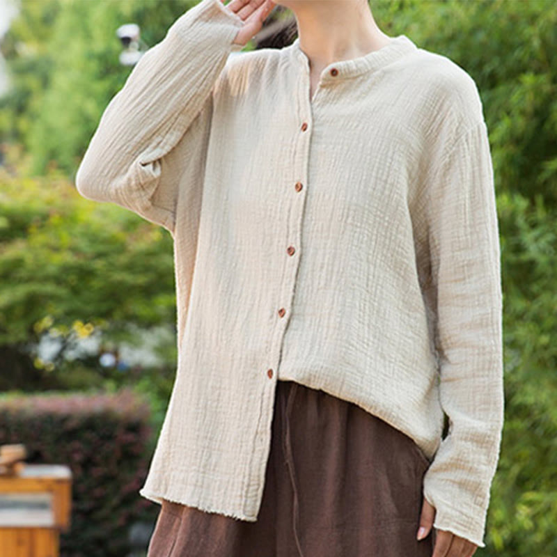 Vêtements en coton et lin à double couche délavés au sable littéraire et artistique de Buddha Stones - image 5