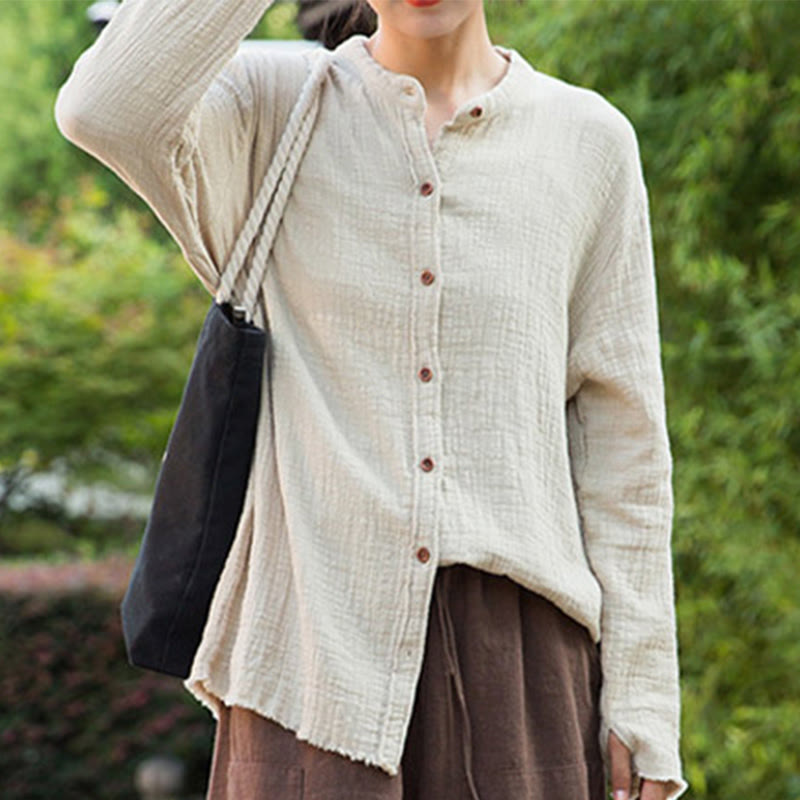 Vêtements en coton et lin à double couche délavés au sable littéraire et artistique de Buddha Stones - image 7