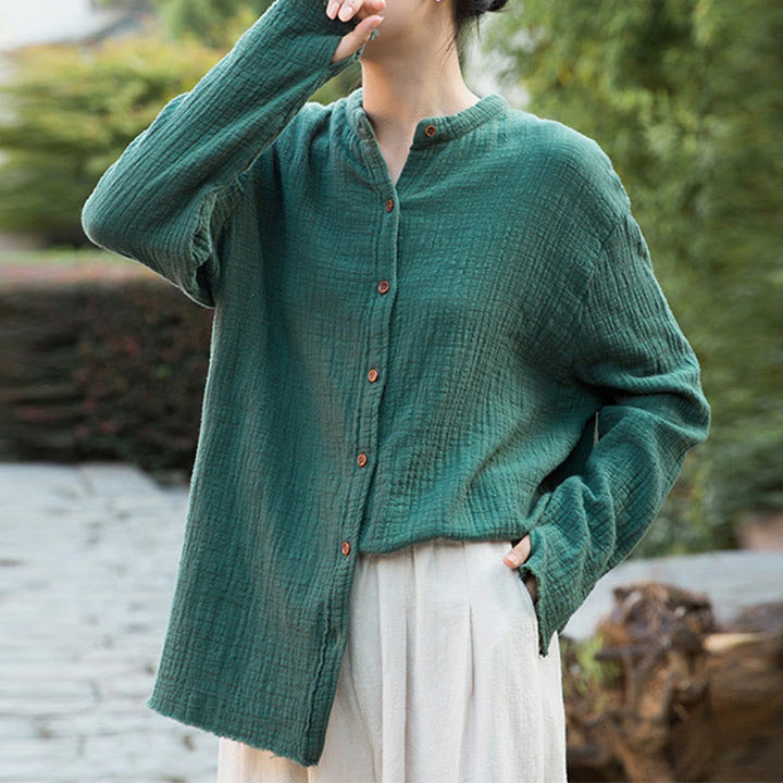 Vêtements en coton et lin à double couche délavés au sable littéraire et artistique de Buddha Stones - image 27