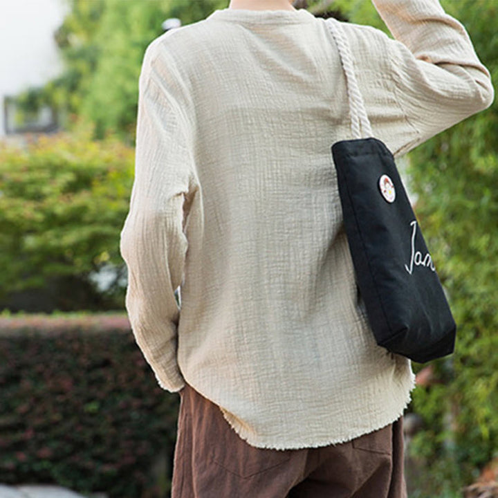 Vêtements en coton et lin à double couche délavés au sable littéraire et artistique de Buddha Stones - image 10