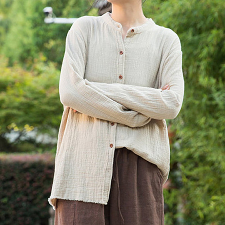 Vêtements en coton et lin à double couche délavés au sable littéraire et artistique de Buddha Stones - image 9