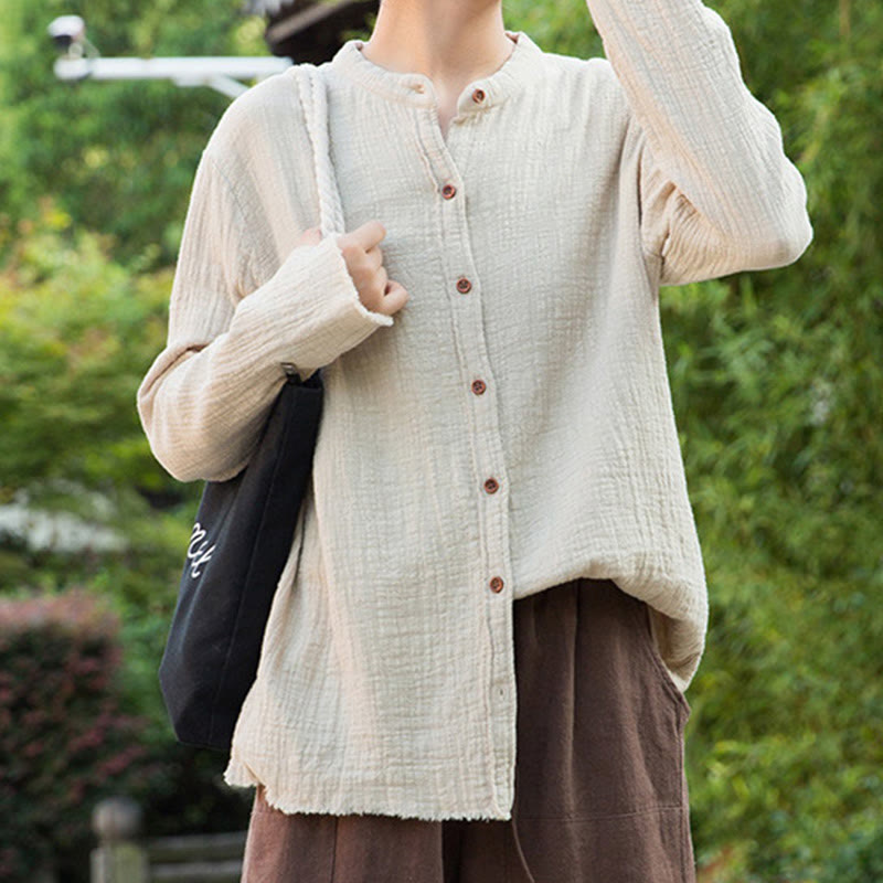 Vêtements en coton et lin à double couche délavés au sable littéraire et artistique de Buddha Stones - image 2