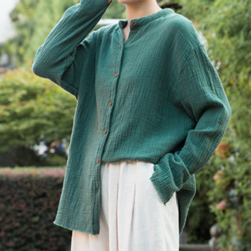 Vêtements en coton et lin à double couche délavés au sable littéraire et artistique de Buddha Stones - image 28