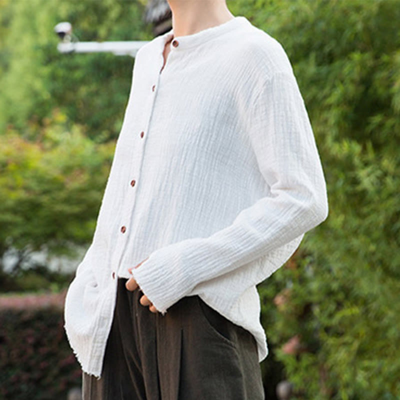 Vêtements en coton et lin à double couche délavés au sable littéraire et artistique de Buddha Stones - image 23