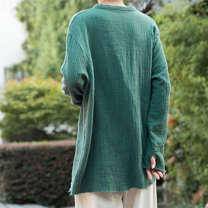 Vêtements en coton et lin à double couche délavés au sable littéraire et artistique de Buddha Stones - image 35