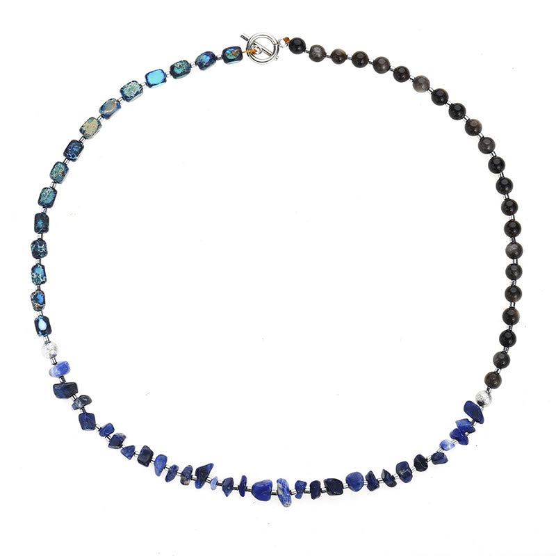 Bracelet triple tour en obsidienne sodalite et or brillant de Buddha Stones Emperor Stone