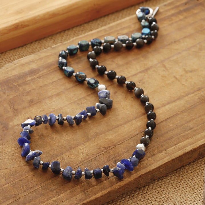 Bracelet triple tour en obsidienne sodalite et or brillant de Buddha Stones Emperor Stone